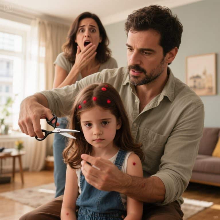 “Elena, ven un segundo”, susurró mi marido temblando. Lo que descubrió en la cabeza de nuestra hija de 8 años nos rompió el alma.