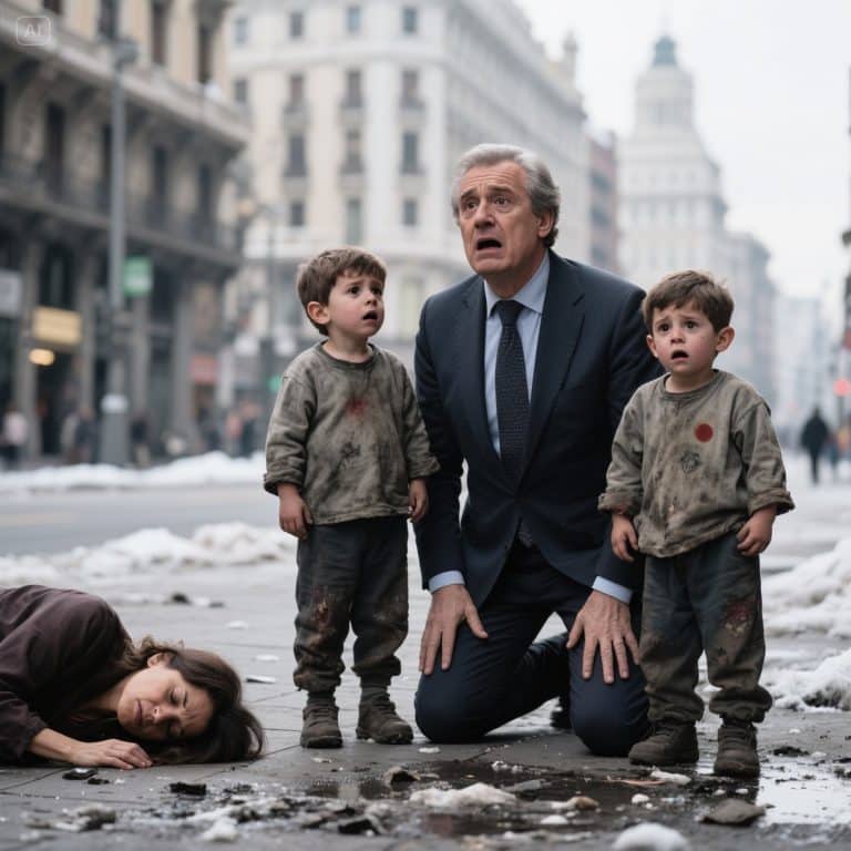 COLAPSÓ EN LA GRAN VÍA CON SUS GEMELOS. Cuando el multimillonario se arrodilló, vio su propio rostro en los niños. El secreto que lo cambió todo.