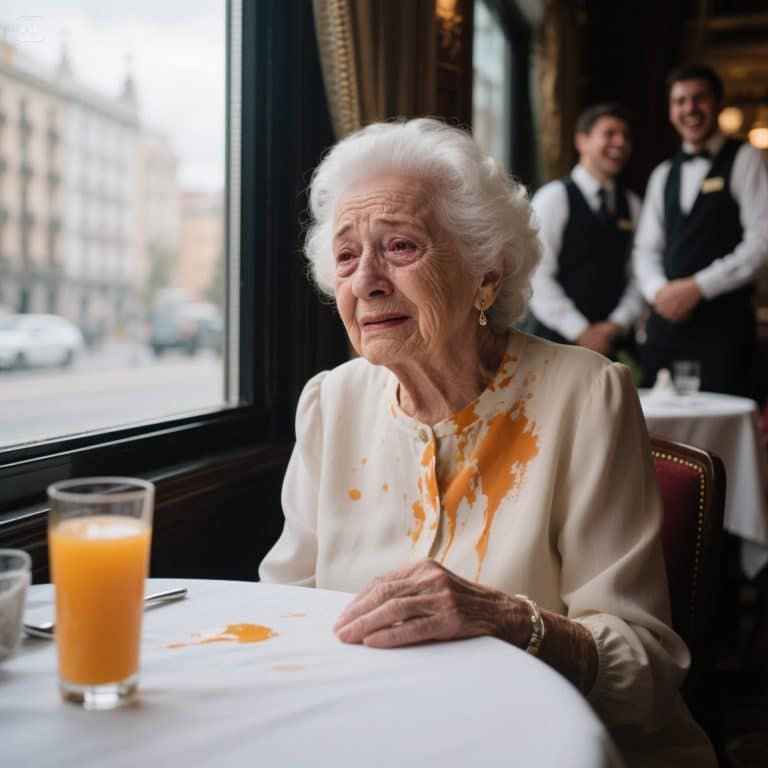 Um garçom jogou suco em uma senhora idosa, pensando que ela era uma sem-teto… mas 10 minutos depois o marido dela chegou e o restaurante mais luxuoso de Madri ficou em absoluto silêncio ao descobrir a verdade.