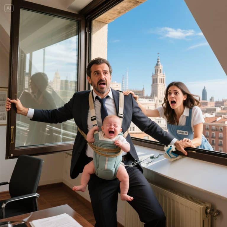 COLGABA A 50 METROS DE ALTURA CON SU BEBÉ ATADO AL PECHO. PERO EL TERROR CAMBIÓ CUANDO VI A MI HIJO, MUDO DURANTE 6 MESES, ABRIR LA BOCA.