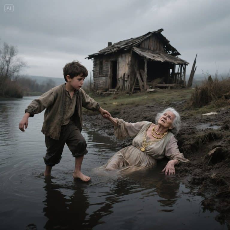 Ele tinha 5 anos e estava descalço. Pulou no rio gelado para salvar a velha. Horas depois, descobriu que o próprio filho dela a havia jogado na água para matá-la.