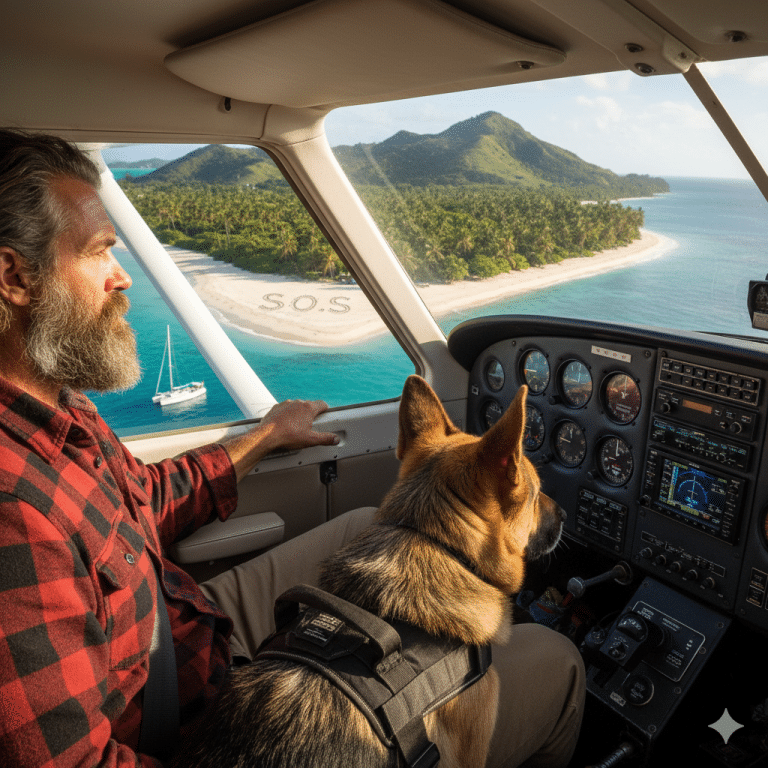 Un pilote d&rsquo;hydravion repère un « SOS » sur une île isolée — À son atterrissage, son chien découvre un secret choquant
