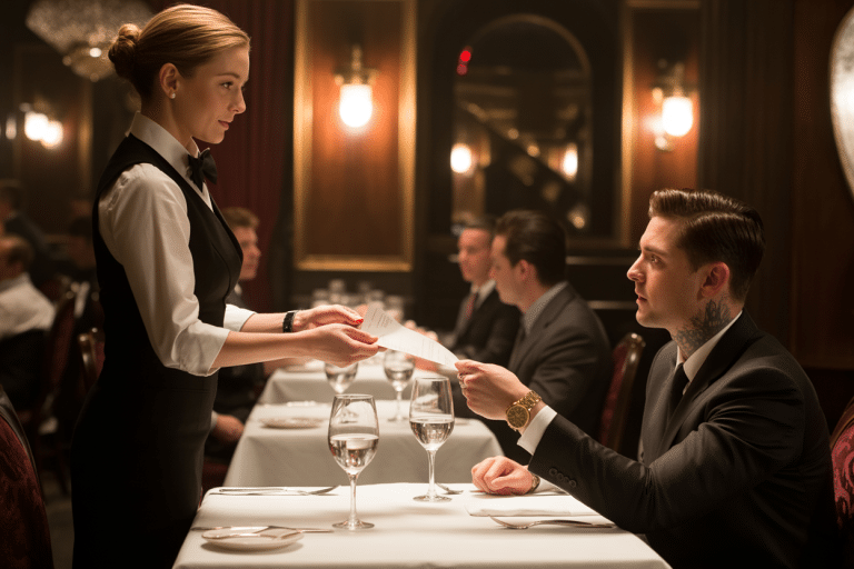 La serveuse a entouré des mots sur l&rsquo;addition du chef mafieux : « Homme armé derrière vous. Transaction qui a mal tourné. Sortez maintenant. »