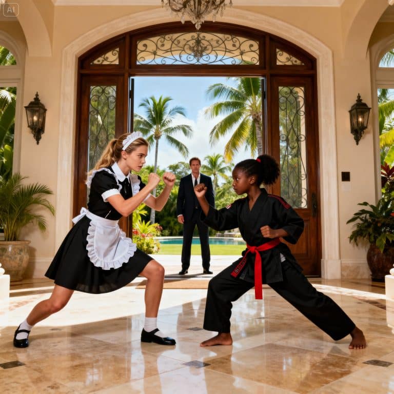 Le milliardaire fut choqué de découvrir que sa femme de ménage entraînait sa fille au combat…