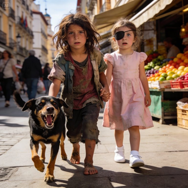 Shock on Madrid’s Gran Vía: A street girl and her dog confront kidnappers to save a tycoon’s blind daughter and find an unexpected destiny.