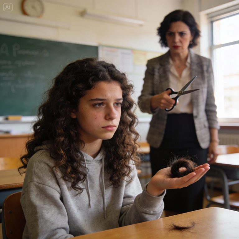 The untouchable teacher cut my hair in class to teach me a lesson in humility, unaware that my father, a ruthless State Magistrate, was about to give her and the entire school a masterclass on true justice.