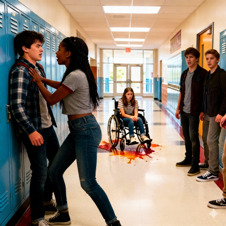“Valentões jogam suco em uma menina em cadeira de rodas — 20 minutos depois, uma garota negra os faz se arrepender.”