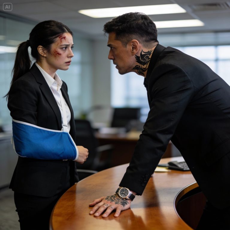 “Chefe da máfia disfarçado encontra sua recepcionista com o braço quebrado — a verdade era devastadora”